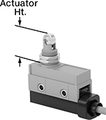 Image of Product. Front orientation. Contains Annotated. Snap-Acting Switches. Enclosed Wet-Location Snap-Acting Switches, Roller Plunger Actuator Style For 9/16" Panel Cutout Dia..