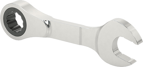 Image of Product. Front orientation. Stubby Ratcheting Combination Wrench, 5/8" Size, 4-7/8" Overall Length.