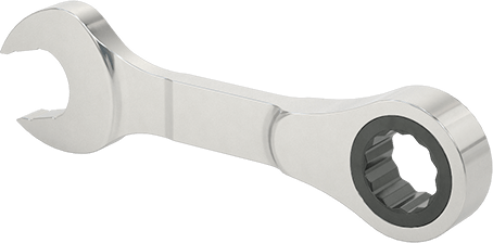 Image of Product. Back orientation. Stubby Ratcheting Combination Wrench, 5/8" Size, 4-7/8" Overall Length.