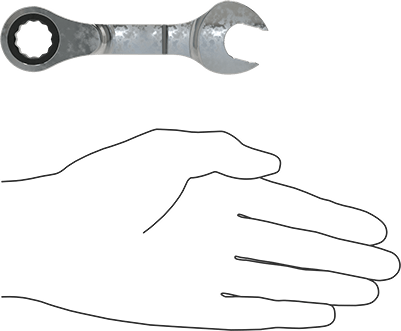 Image of Product. Side1 orientation. Contains SizingReference. Stubby Ratcheting Combination Wrench, 5/8" Size, 4-7/8" Overall Length.