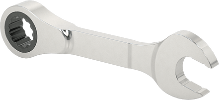 Image of Product. Front orientation. Stubby Ratcheting Combination Wrench, 13 mm Size, 4-3/8" Overall Length.