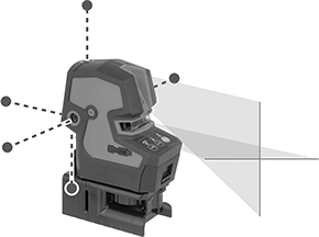Image of ProductInUse. 5 Dots (Front View). Front orientation. Laser Levels. Combination Crosshair Line and Multiple Dot Automatic Leveling Laser Levels, 5 Dots.