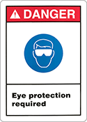 Image of Product. Front orientation. Signs. Illustrated Personal Protective Equipment Signs, Danger—Eye Protection Required with Safety Glasses Required Symbol (English).
