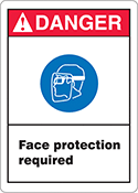 Image of Product. Front orientation. Signs. Illustrated Personal Protective Equipment Signs, Danger—Face Protection Required with Face Shields Required Symbol (English).