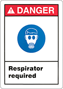 Image of Product. Front orientation. Signs. Illustrated Personal Protective Equipment Signs, Danger—Respirator Required with Respirators Required Symbol (English).