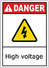 Image of Product. Front orientation. Signs. Illustrated Electrical Hazard Signs, Danger—High Voltage (English)—Red Header.