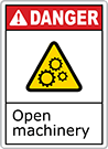 Image of Product. Danger—Open

Machinery

(English)—Red

Header. Front orientation. Signs. Illustrated Machine and Equipment Operation Signs, Danger—Open Machinery (English)—Red Header.