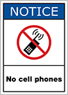 Image of Product. Front orientation. Signs. Illustrated Restricted Area Signs, Notice—No Cell Phones with No Cell Phones Symbol (English).