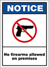 Image of Product. Front orientation. Signs. Illustrated Restricted Area Signs, Notice—No Firearms Allowed on Premises with No Firearms Symbol (English).