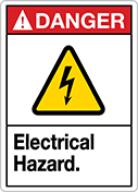 Image of Product. Front orientation. Signs. Illustrated Electrical Hazard Signs, Danger—Electrical Hazard (English)—Red Header.