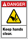 Image of Product. Danger—Keep
Hands Clear
(English)—Red
Header. Front orientation. Signs. Illustrated Machine and Equipment Operation Signs, Danger—Keep Hands Clear (English)—Red Header.