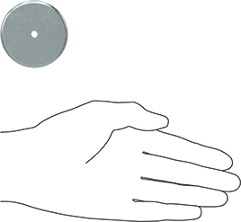 Image of Product. Side1 orientation. Contains SizingReference. Encased Ceramic Magnet with Unthreaded Hole, Zinc-Plated Steel Case, 5/16" Thick, 2-1/32" OD.