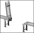 Image of ProductInUse. Shown Lifted. Front orientation. Contains Border. Conveyors. Roller Conveyors, Lift Gate Conveyor.