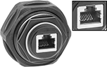 Image of Product. Front orientation. Contains Inset. RJ45 Connectors. Screw-Together Wet-Location RJ45 Connectors and Cords, Screw-Together Female × Screw-Together Female Adapters.
