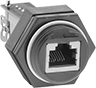 Image of Product. Front orientation. RJ45 Connectors. Screw-Together Wet-Location RJ45 Connectors and Cords, Screw-Together 110 Punch Down Sockets.