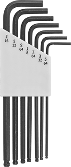 Image of Product. Front orientation. Angled-Drive Ball-Tip Hex L-Key Set, 7 Pieces, Black Phosphate Coated Alloy Steel.