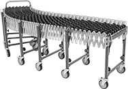 Image of Product. Shown Expanded. Front orientation. Conveyors. Flexible Skate Wheel Conveyors with Side Rails.
