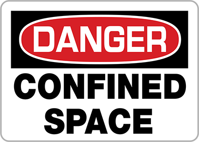 Image of Product. Front orientation. Polypropylene Plastic Sign with Adhesive Backing, (Danger-Confined Space), 10" x 7".
