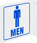 Image of Product. Front orientation. Signs. Flange-Mount Restroom Signs, Two-Way View, Men with Men Symbol (English).