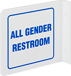 Image of Product. Front orientation. Signs. Flange-Mount Restroom Signs, Two-Way View, All Gender Restroom (English).