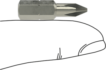 Image of Product. Side1 orientation. Contains SizingReference. Number 1 Phillips Bit, 1/4" Hex Shank, 1" Overall Length.