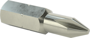 Image of Product. Front orientation. Number 1 Phillips Bit, 1/4" Hex Shank, 1" Overall Length.