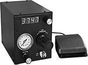 Image of Product. With Controller. Front orientation. Syringe Dispensers. Air-Powered Syringe Dispensers , With Controller, Foot Pedal, and Vacuum Knob, 8 Syringe Barrels.