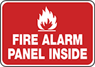 Image of Product. Fire Alarm Panel Inside (English)—Red with White Message. Front orientation. Signs. Fire Equipment Signs, Fire Alarm Panel Inside (English)—Red with White Message.
