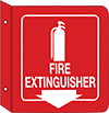 Image of Product. Fire Extinguisher with
Arrow (Red with White
Message—Square)—Two-Way
View. Front orientation. Signs. Flange-Mount Fire Equipment Signs, Fire Extinguisher with Arrow (Red with White Message—Square)—Two-Way View.