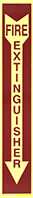 Image of Product. Fire Extinguisher

with Arrow

(English)—Red

with

Glow-in-the-Dark

Green/Red Message. Front orientation. Signs. Glow-in-the-Dark Fire Equipment Signs, Fire Extinguisher with Arrow (English)—Red with Glow-in-the-Dark Green/Red Message.
