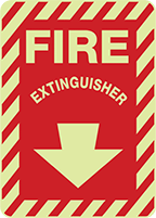 Image of Product. Fire Extinguisher with

Arrow (English)—Red

with Glow-in-the-Dark

Green Message. Front orientation. Signs. Glow-in-the-Dark Fire Equipment Signs, Fire Extinguisher with Arrow (English)—Red with Glow-in-the-Dark Green Message.