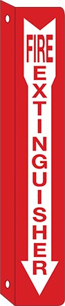 Image of Product. Fire Extinguisher with
Arrow (Red with Red/White
Message—Rectangle)—Two-Way
View. Front orientation. Fire Equipment Sign, Two-Way Flange-Mount, Fire Extinguisher Sign, 18" High.