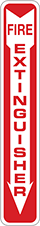 Image of Product. Fire Extinguisher with Arrow (English)—Red with Red/White Message. Front orientation. Signs. Fire Equipment Signs, Fire Extinguisher with Arrow (English)—Red with Red/White Message.