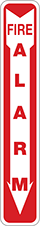 Image of Product. Fire Alarm

with Arrow

(English)—Red

with

Red/White

Message. Front orientation. Signs. Fire Equipment Signs, Fire Alarm with Arrow (English)—Red with Red/White Message.