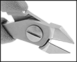 Image of Specification. Front orientation. ZoomedIn view. Contains Border. Tapered Head. Lindstrom Static-Control Wire Cutters.