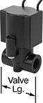 Image of Product. Front orientation. Contains Annotated. Solenoid On/Off Valves. Compact Solenoid On/Off Valves for Coolant, Acetal Body with Wire Lead Connection.