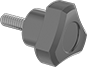 Image of Product. Style 13. Front orientation. Three-Arm Grip. Threaded-Stud Knobs, Style 13.