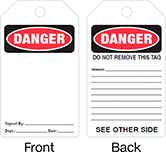 Image of Product. Front orientation. Contains Annotated, MultipleImages. Tags. Lockout/Tagout Tags, Danger, Danger—Do Not Remove This Tag, Blank.