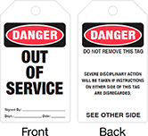 Image of Product. Front orientation. Contains Annotated, MultipleImages. Tags. Lockout/Tagout Tags, Danger—Out of Service, Danger—Do Not Remove This Tag, White—Standard Visibility, Package.