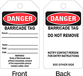 Image of Product. Package. Front orientation. Contains Annotated, MultipleImages. Tags. Lockout/Tagout Tags, Danger—Barricade Tag, White—Standard Visibility, Package.