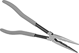 Image of Product. Front orientation. Long-Nose Pliers. Extended-Reach Long-Nose Pliers, Standard Nose with Combination Jaw, Cushion Grip.