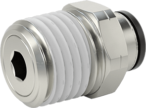 Image of Product. Back orientation. Push-to-Connect Tube Fitting for Air, Straight Adapter, for 1/4" Tube OD x 1/4 NPT Male.