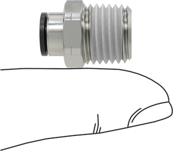 Image of Product. Side1 orientation. Contains SizingReference. Push-to-Connect Tube Fitting for Air, Straight Adapter, for 1/4" Tube OD x 1/4 NPT Male.