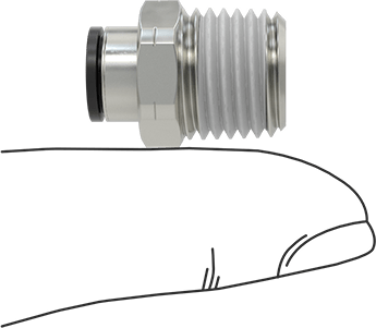 Image of Product. Side1 orientation. Contains SizingReference. Push-to-Connect Tube Fitting for Air, Straight Adapter, for 1/4" Tube OD x 1/4 NPT Male.