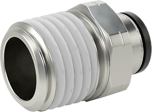 Image of Product. Back orientation. Push-to-Connect Tube Fitting for Air, Straight Adapter, for 1/4" Tube OD x 1/4 NPT Male.