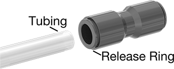Image of ProductInUse. Front orientation. Contains Annotated. Push-to-Connect Tube Fitting for Air, Straight Adapter, for 1/4" Tube OD x 1/4 NPT Male.