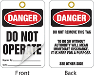 Image of Product. Front orientation. Contains Annotated, MultipleImages. Tags. Lockout/Tagout Tags with Laminating Flap, Danger—Do Not Operate (White).