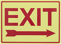 Image of Product. Front orientation. Signs. Glow-in-the-Dark Exit Signs, Exit with Arrow (Right) (English)—Glow-in-the-Dark Green with Red Message.
