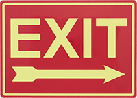 Image of Product. Front orientation. Signs. Glow-in-the-Dark Exit Signs, Exit with Arrow (Right) (English)—Red with Glow-in-the-Dark Green Message.
