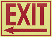 Image of Product. Front orientation. Signs. Glow-in-the-Dark Exit Signs, Exit with Arrow (Left) (English)—Glow-in-the-Dark Green with Red Message.